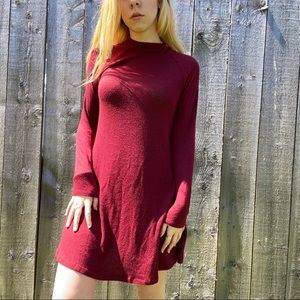 Maroon High Neck Long Sleeve Skater Dress